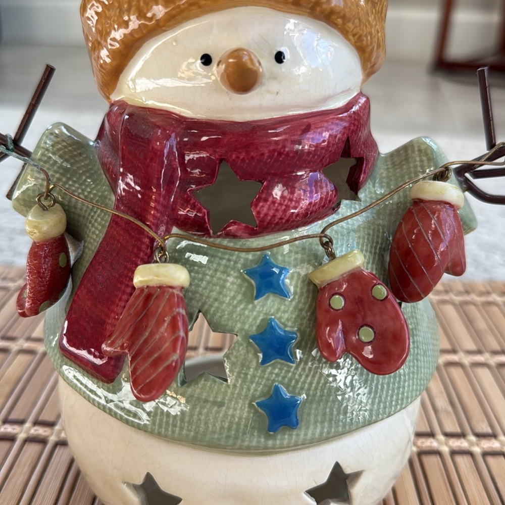 Vintage Kohl’s 9” Ceramic Tea Light/ Electric Candle - Snowman Candle Holder - Picture 7 of 9